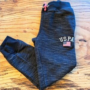 US Polo Assn Boys Jogger Sweatpants Size L 7 Black Heather Drawstring Pants